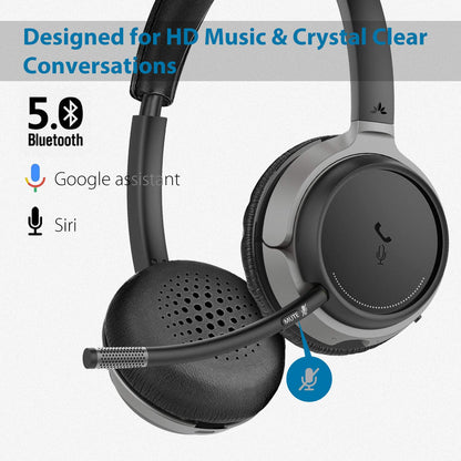 Avantree Bluetooth 5.0 Headset with Microphone for Computer PC Laptop, aptX HD Music Sound, Low Latency Wireless Headphones with Boom Mic for Remote Work Home Office, Skype, Calls, TV - Alto Clair