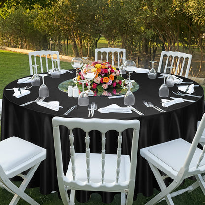 Ruisita 120 Inches Round Satin Tablecloths Black Overlay Round Satin Table Cover Bright Silk Tablecloth Smooth Fabric Tablecloth for Wedding Banquet Table Decoration