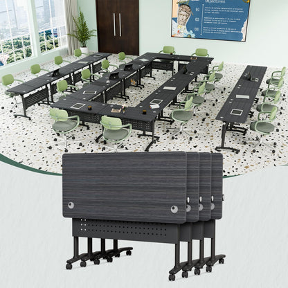 2 Pack Conference Room Tables,Mobile Folding Conference Table with Wheels,Modern Training Locking Rolling Meeting Conference Tables with Flip-Top for Office Classroom Business,6-12 Person,55.1IN
