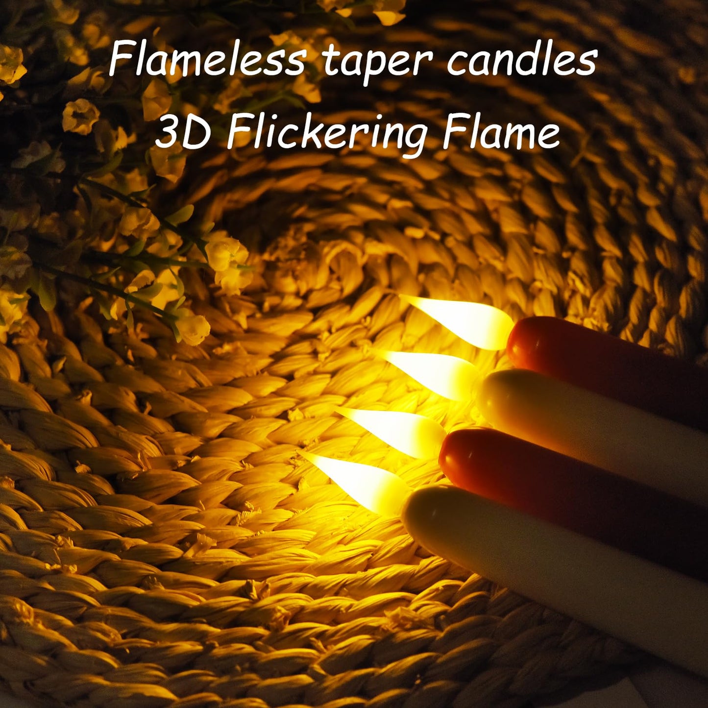 Flameless Taper Candles with Remote Control and Timer, Battery Operated LED Candlesticks with Flickering 3D Flame, 9.6×0.8 Inches Plastic Tall Candles for Christmas, Wedding and Home Decor (Red, 15)