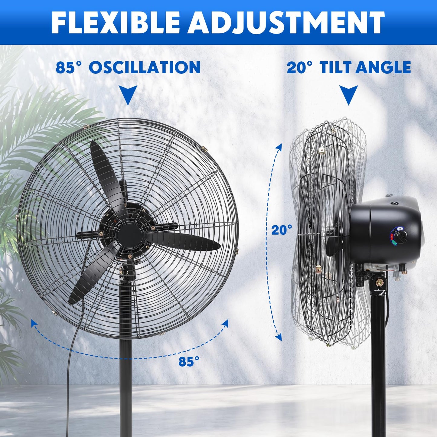 Aurelema 2 Pack 27 Inch Oscillating Pedestal Fans, 7500 CFM High Velocity Heavy Duty Floor Stand Fan with 3 Speeds, Copper Motor Commercial Standing Cooling for Garage Warehouse Workshop, Black