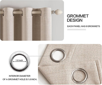 MIULEE 100% Blackout Linen Textured Curtains - Thermal Insulated Natural Beige Drapes | 52 x 80 Inch (2 Panels)