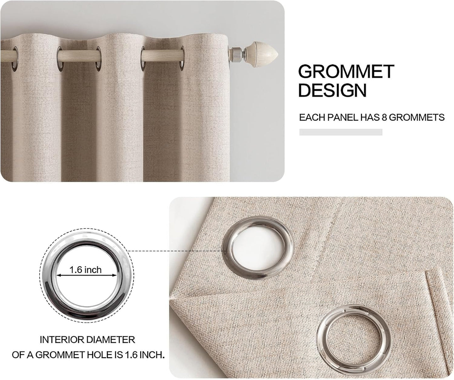 MIULEE 100% Blackout Linen Textured Curtains - Extra Long 100 Inches, Thermal Insulated, Natural Beige (2 Panels)