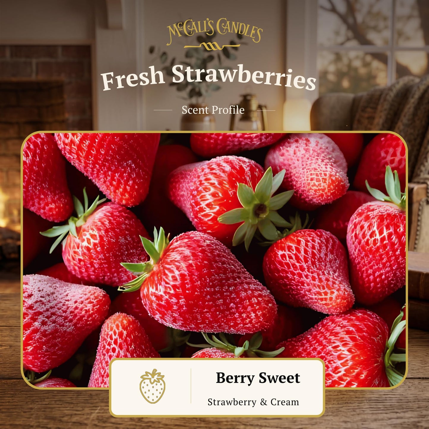 McCall’s Candles | Fresh Strawberries | 26 oz Scented Candle | USA-Poured | Vintage Rustic Jar with Carrying Handle | Sweet Farmstand Berry Fragrance
