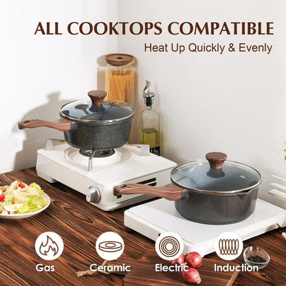 SENSARTE Saucepan Nonstick with Lid 2.5 Quarts Granite Coating Sauce Pot Medium Kitchen Cooking Pot, Induction Comptable, Free of Intentionally Added PFOA