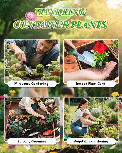 Garden Tools, Heavy Duty Cast-Aluminum Garden Tool Set with Hand Trowel, Transplant Trowel, Cultivator Rake, Soft Rubber Ergonomic Non-Slip Handle, Gardening for Home Gardeners (Basic Set (3 PCS))