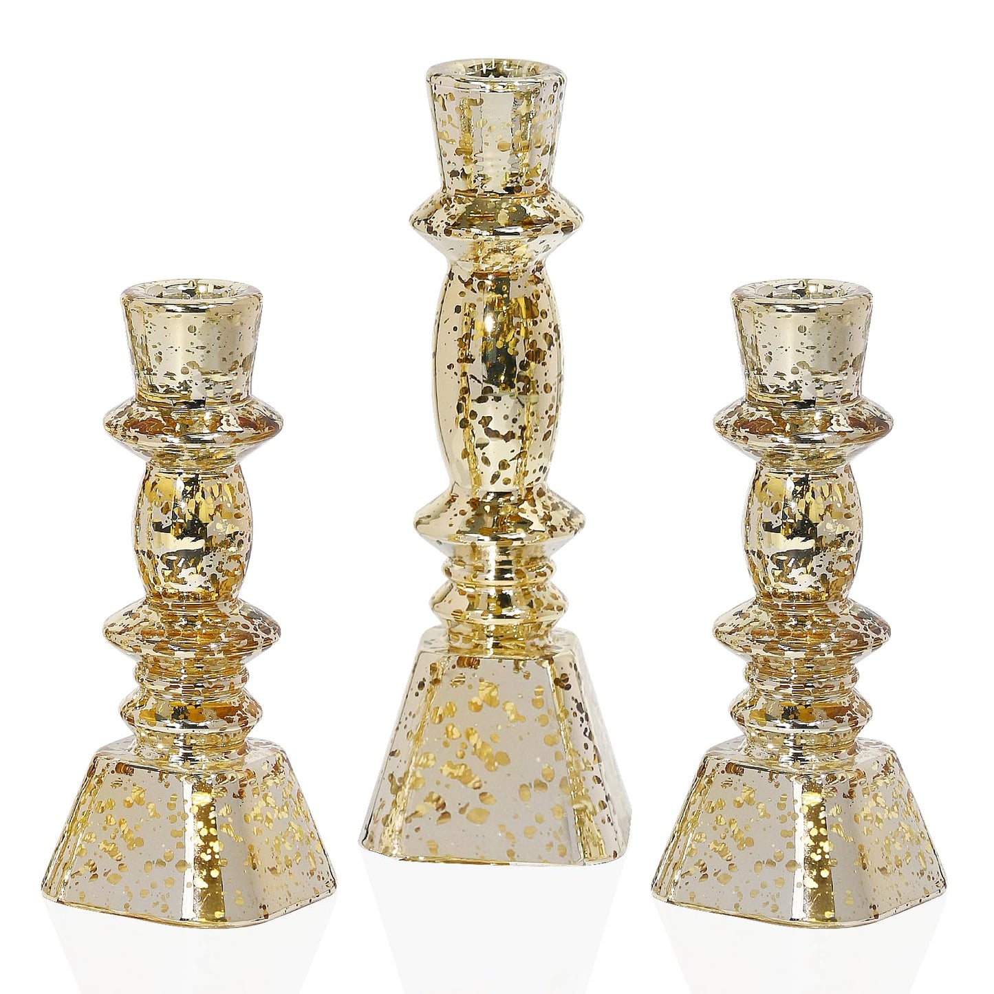CHOCSTAY Glass Candlestick Holders Set of 3,Mercury Glod Taper Candle Holders for Table Centerpiece, Home Decorations, Wedding and Party