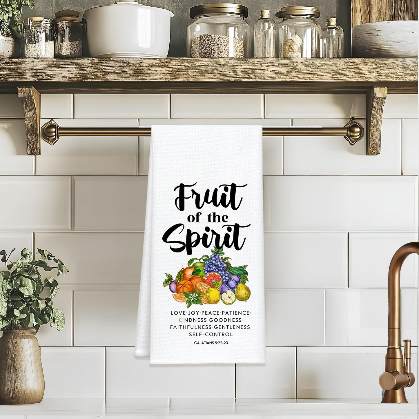 BASGIATH WAR COLLEGE Christian Waffle Kitchen Towels,Scripture Hand Towels, Fruit of The Spirit Bible Verse Dish Towel with Floral Design, Inspirational Gifts for Women, Housewarming or Christmas