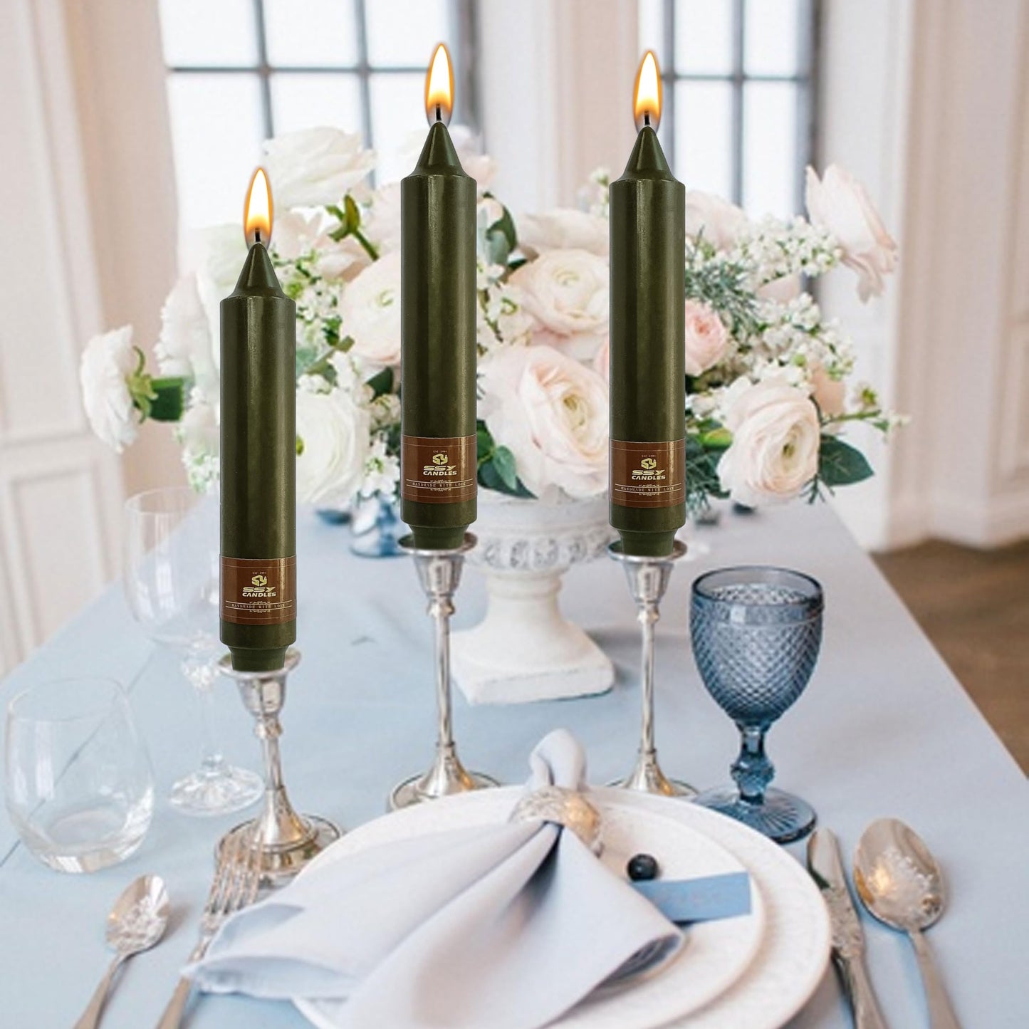 Olive Candles 4 PCS Taper Candle Unscented Tapered 7 inch Smokeless Candlesticks Candles Sticks Gift Idea Table Decor Housewarming Dinner