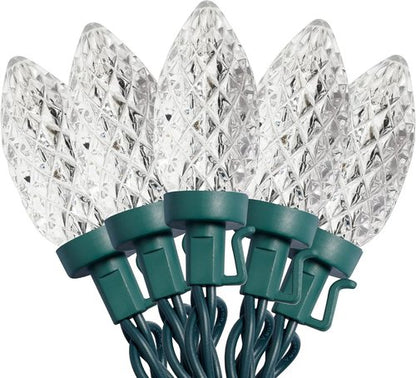 C9 Christmas Lights - 50 LED Faceted String Lights | 24.5 FT Connectable Indoor/Outdoor, Cool White