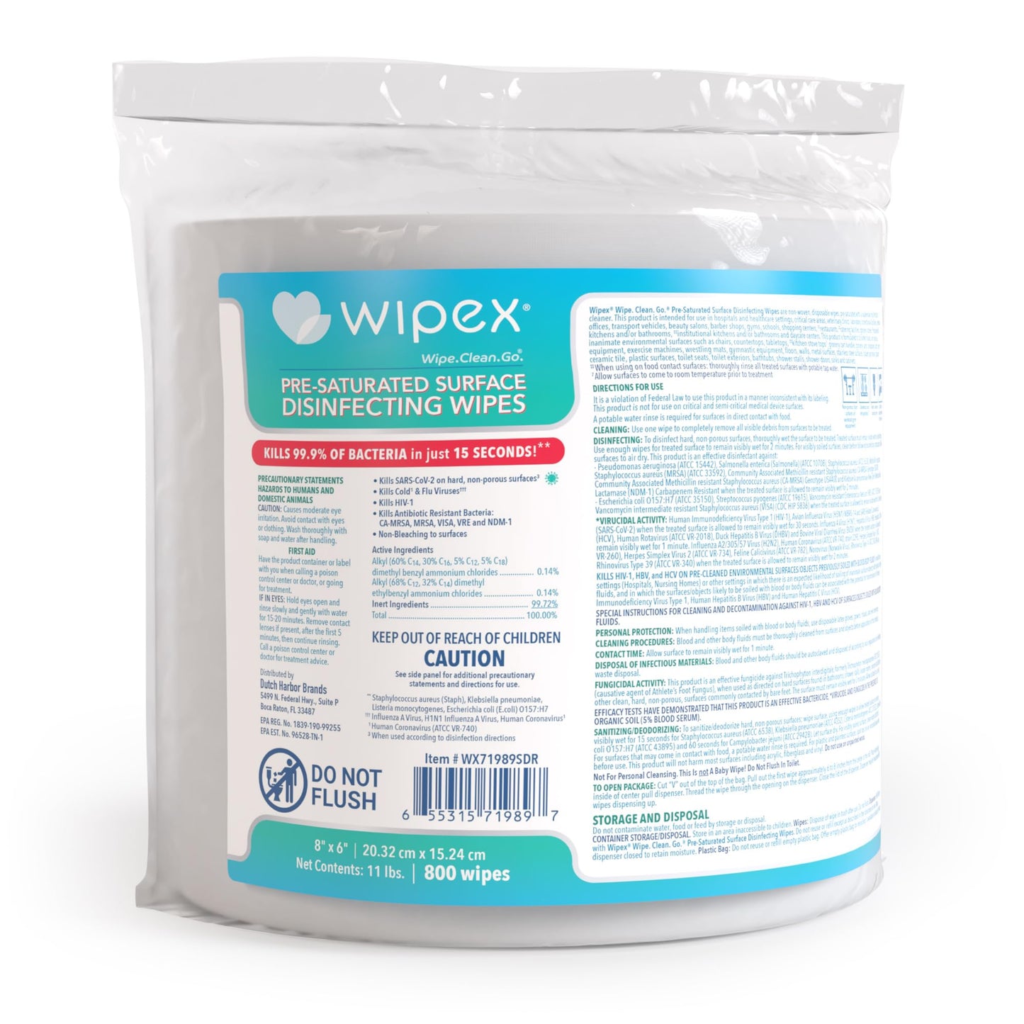 Wipex Gym Wipes Disinfecting Refills for Fitness Equipment & Commercial Gyms, EPA Registered Antibacterial Wipes, Kills Germs in 15 Seconds, Bulk 800 Count Roll for Dispensers