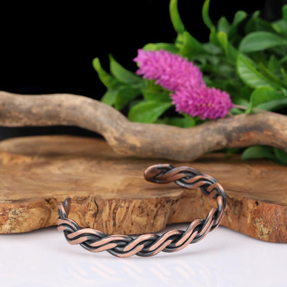 Handmade Elegant Copper Bracelet for Women and Men-Pure Copper Bracelet for Pain Relief and Stress Relief-Adjustable, Thickest, Twisted Copper Wire Bracelet to Fit many Size Wrist(folded) (helix)