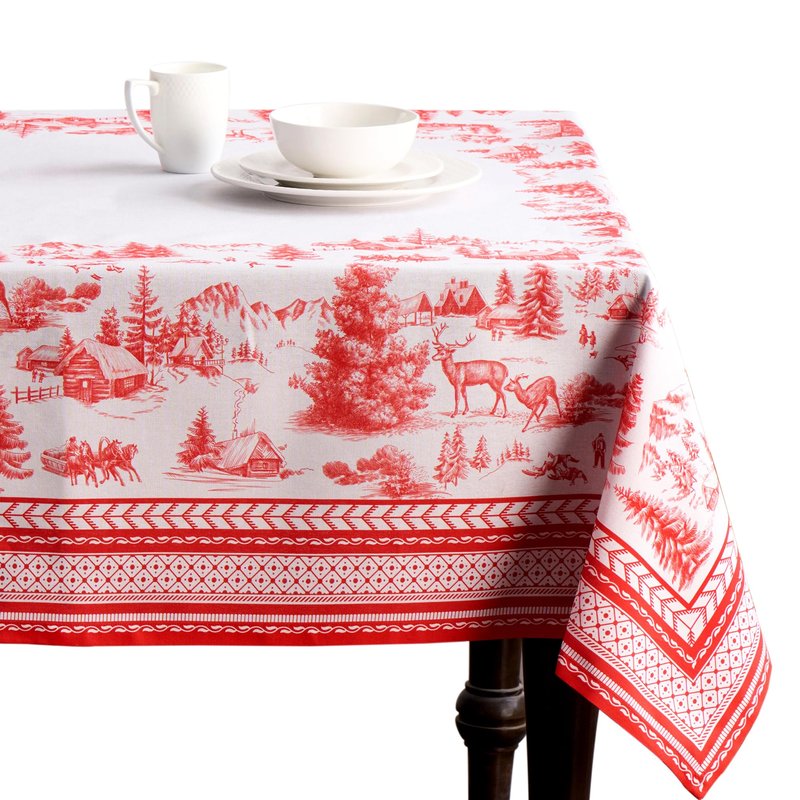 Maison d' Hermine Table Cloth Rectangle Table 100% Cotton 54 x 72 Inches Fall Tablecloth Reusable Everyday Use for Thanksgiving Christmas Decorations Dining Farmhouse Party (Winter Jouy)