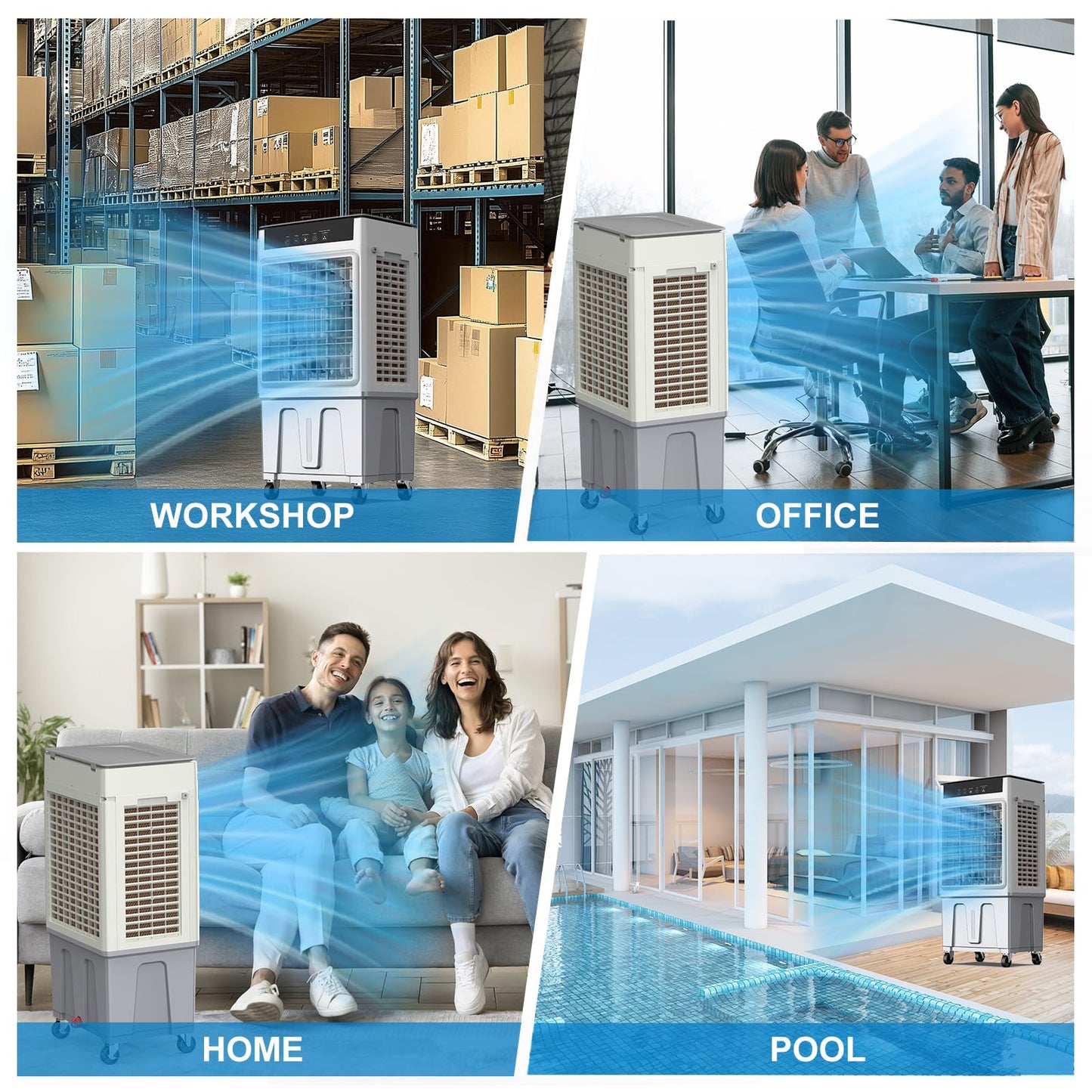 Windowless Swamp Cooler, 3 in 1 Evaporative Portable Air Conditioner with Remote, Cooling Fan Ac Unit,3 Speed, 24H Timer, 5.3 Gal Water Tank, 4 Ice Box for Garage, Patio, Bedroom Home Office Outdoor