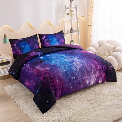 MWMWMW Galaxy Comforter Set Queen, Purple Queen Comforter Set, Kids Bedding Set for Girls, 3 Pieces Purple Galaxy Beddingt Sets with 2 Matching Pillowcases