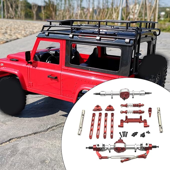 RC Car Upgrade Parts Front and Rear Assembly Kits Metal for MN82 LC79 MN78 1/12 Scale RC Hobby Car Red 15x20x5cm