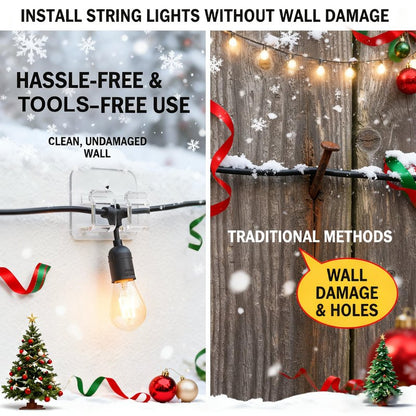 AFFAVON 40 Pack Large Outdoor String Light Hooks - Reusable & Waterproof Adhesive Clips for Patio & Garden - Damage-Free, Clear Wire Holders for Christmas Garland, Decoration & Cable Management