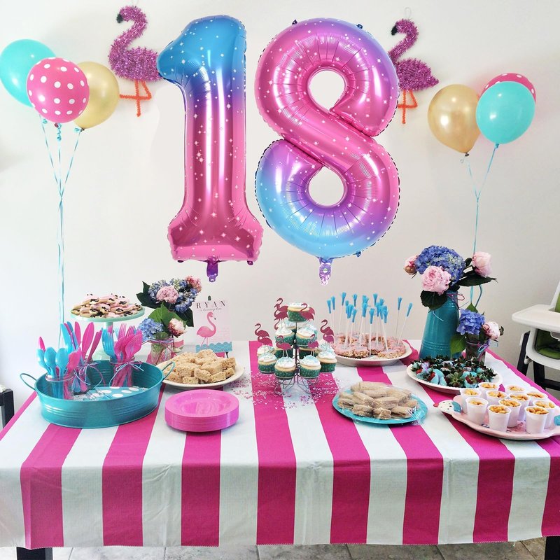 40'' Rainbow Number 7 Balloons, Giant Self Inflating Gradient Blue Pink Foil Number Balloons Set 0-9, Starry Digital 7 Helium Balloon for Girls 7th Birthday Party Decorations Anniversary Supplies