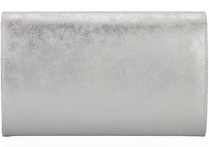 MOJISOLO PU Leather Clutch Purses Women Evening Envelope Handbag Prom Wedding Party Foldover Bag Silver