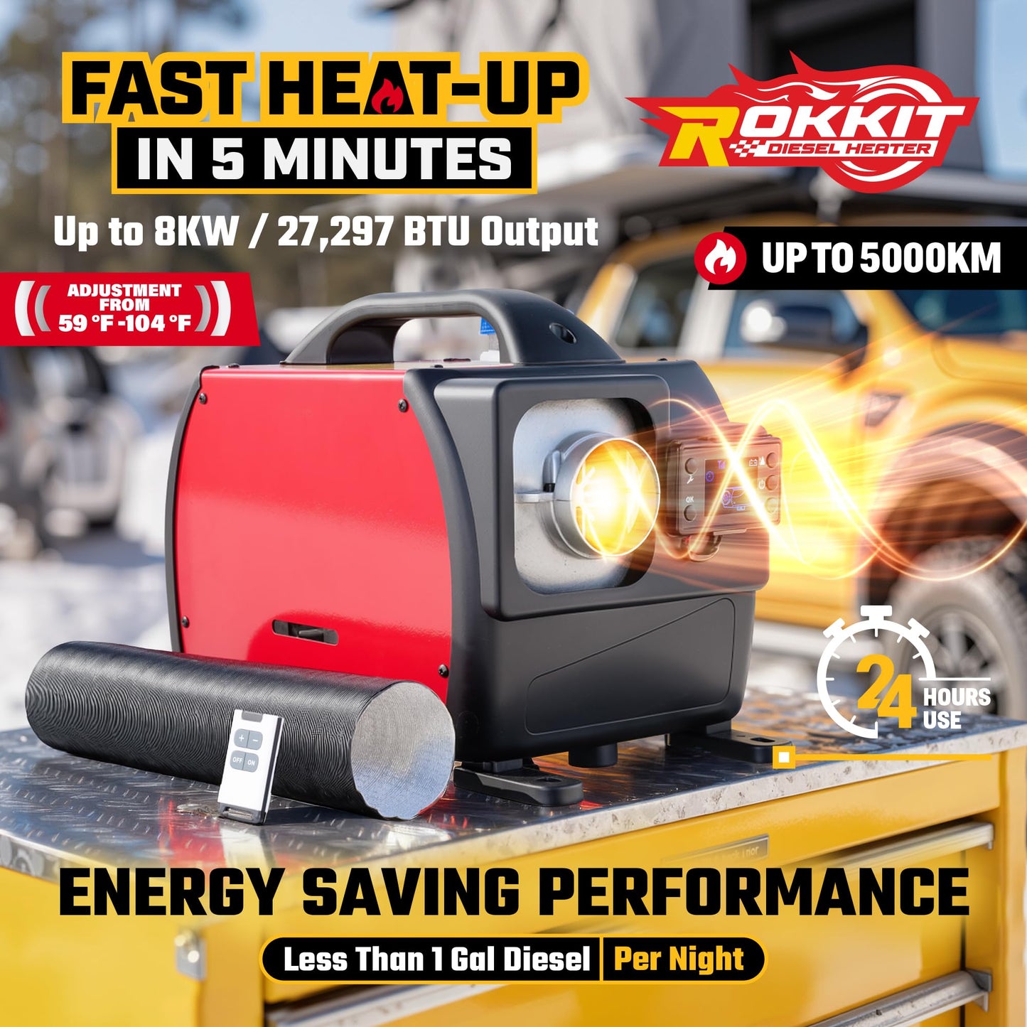 [2025 Version]Diesel Heater 8KW, 110V/12V All-in-One Portable Diesel Air Parking Heater with LCD Thermostat Monitor & Remote Control for Trucks, Car Trailer, Boat and Motor-home