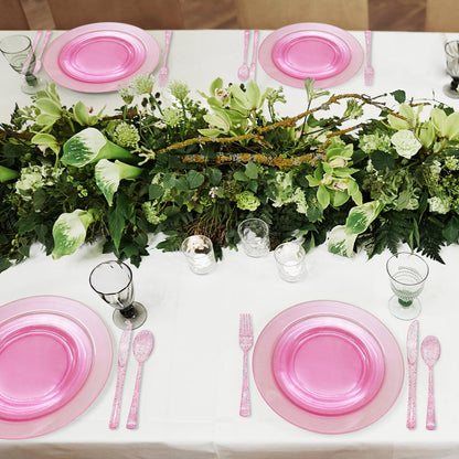 joy akkess 125 PCS Hot Pink Plastic Plates with Pink Plastic Silverware include 25 Dinner Plates 10.25”, 25 Dessert Plates 7.5”, 25 Forks, 25 Knives, 25 Spoons for Birthday, Bridal Shower,Girl Party