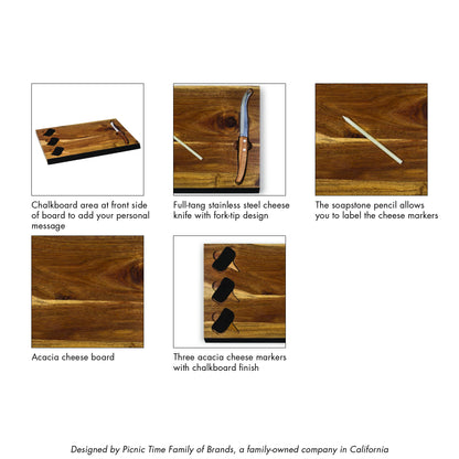 PICNIC TIME NFL Washington Commanders Delio Cheese Board and Knife Set, Charcuterie Board Set, Acacia Wood Cutting Board with Cheese Knife and Markers, (Acacia Wood)