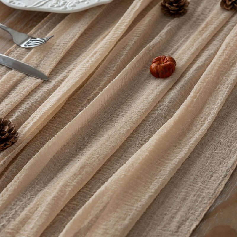 Keketoarrange Deep Beige Cheesecloth Table Runner Rustic Boho Butter Gauze 120 Inch 10 FT Cheese Cloth for Wedding Baby Bridal Shower Birthday Party Long Sheer Spring Summer Home Decorations