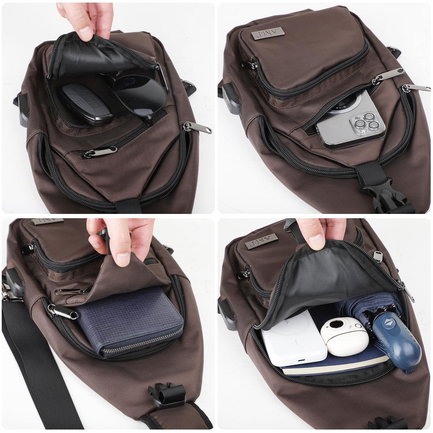 AMJ Crossbody Sling Bag Men Women, Casual Shoulder Backpack, Chest Daypack Satchel for Hiking Travel