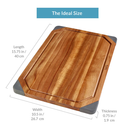 PortoFino Acacia Wood Cutting Board, 2-in-1 Reversible Cutting Board, Charcuterie Board, Premium Wood Serving Board, Built-In Juice Grooves, Non-slip Silicone Corners, Kitchen Gifts