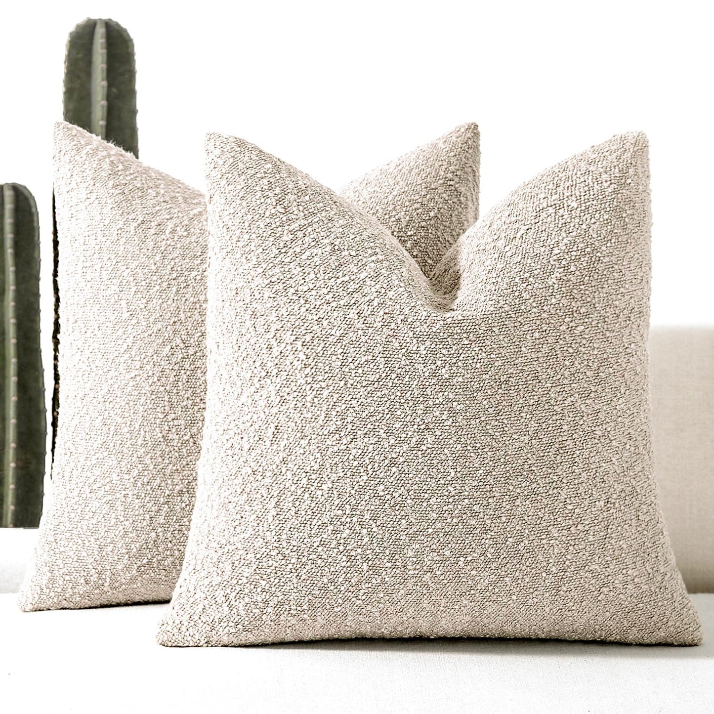 ROMANDECO Boucle Decorative Throw Pillow Covers for Couch Set of 2, 18x18 inches, Beige