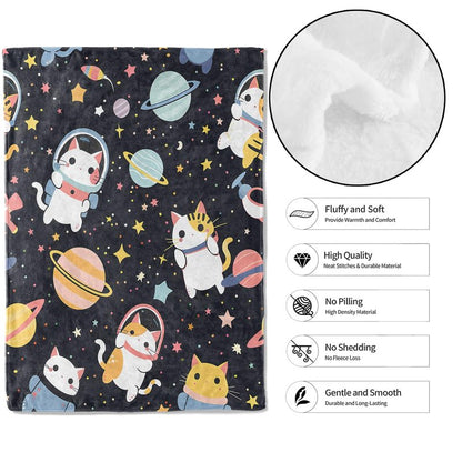MIEPOS Space Cat Throw Blanket, 50x60in, Soft, Lightweight Flannel, Cute Astronaut Kitten with Planet and Star on Dark Sky Blankets, Gifts for Kids, for Home Living Room Decor