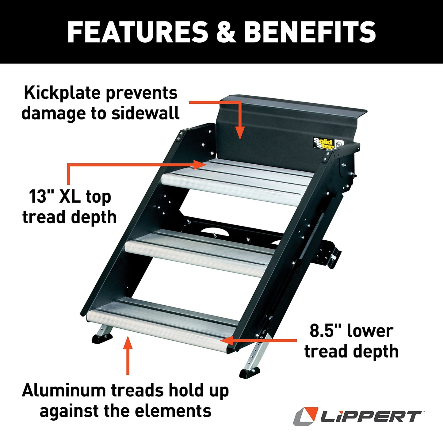 Lippert-791573 Solid Step Triple Step for RV and Travel Trailer Entry Doorway , 30-inch,Black