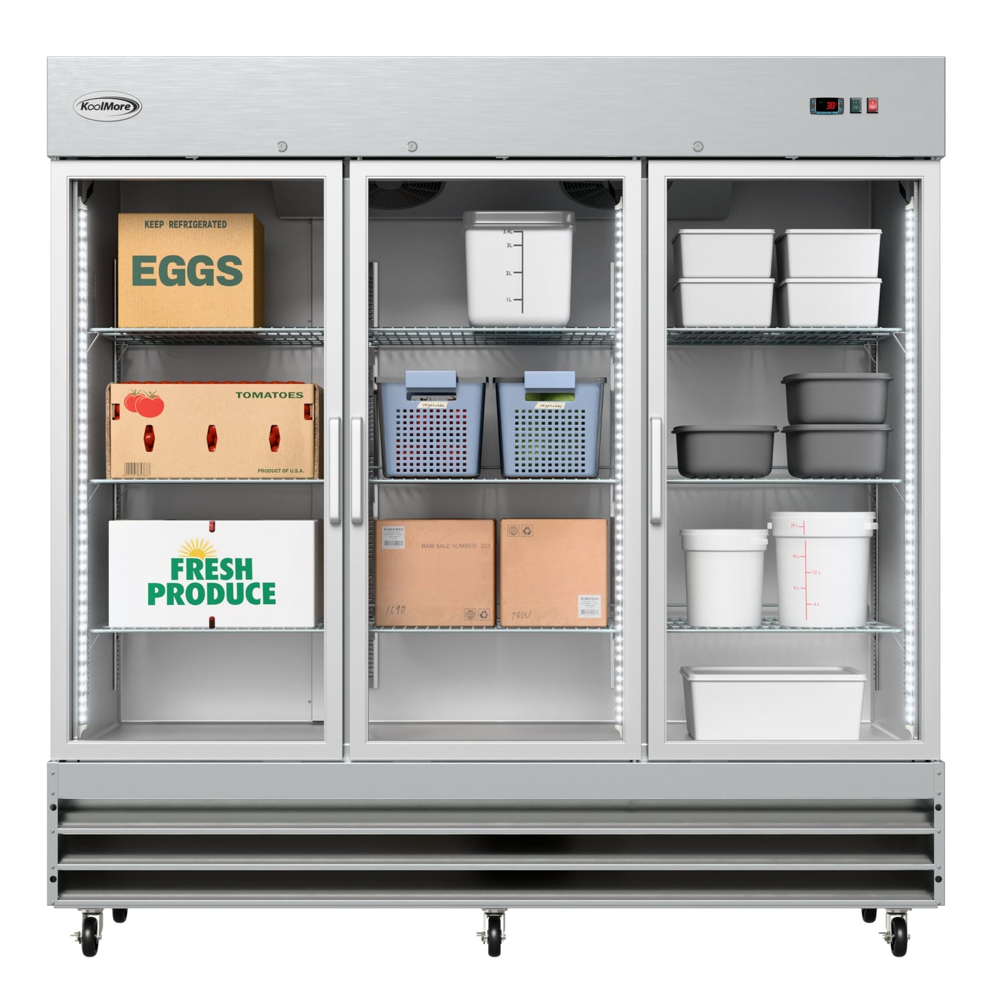 KoolMore RIR-3D-GD Commercial Refrigerator, Triple Door, Stainless Steel,66.5 cubic feet