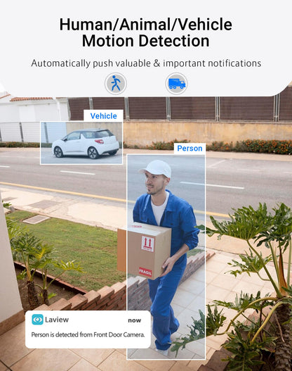 LaView 4K Outdoor Security Cameras,8MP HD Cameras for Home Security with AI Human Detection,IP65 Waterproof,2-Way Talk,Clear Night Vision,2.4G WiFi,SD Card Slot&US Cloud Storage,Work with Alexa(4pcs)