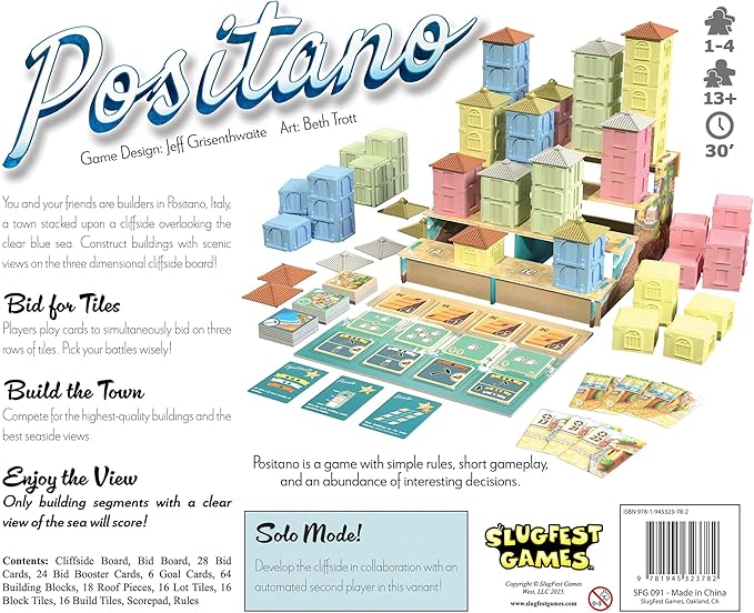 SlugFest Games: Positano - Strategy Board Game 3D Building &amp Placement Simultaneous Bidding Italian Seaside Village Ages 13+ 1-4 Players 30 Min