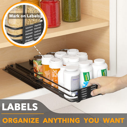 SpaceAid Pull Out Spice Rack Organizer for Cabinet, Heavy Duty Slide Out Seasoning Kitchen Organizer, Cabinet Organizer, with Labels, 4.5" W x10.75 D x8.5 H, 1 Drawer 2-Tier