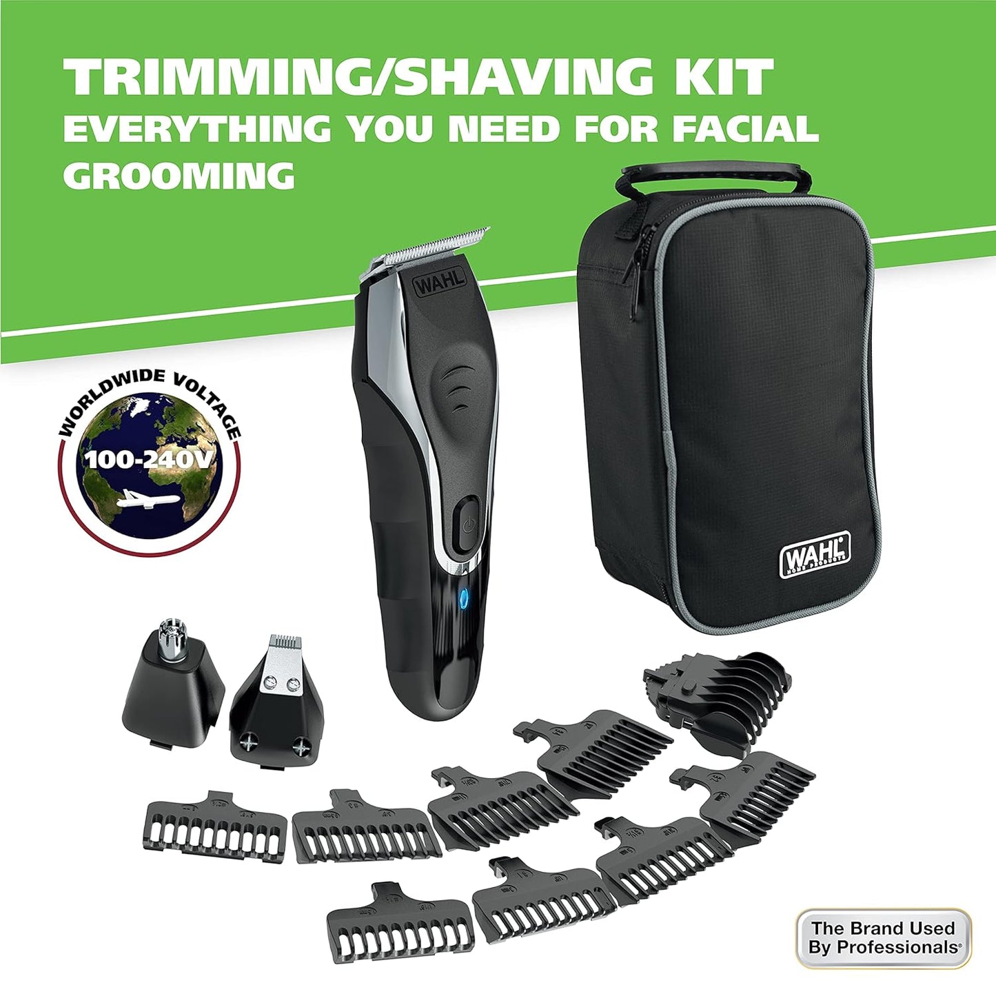 Wahl Aqua Blade® Rechargeable Wet/Dry Lithium-Ion Deluxe Beard Trimmer for Men - Interchangeable Heads for Detailing, Hair, Mustache and Body Grooming - Model 9899-100