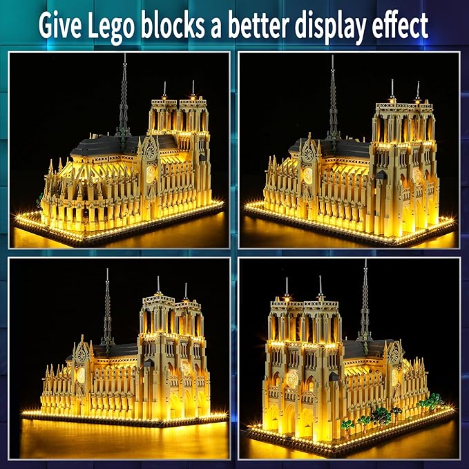 Vaodest LED Light for Lego Notre Dame Cathedral Architecture 21061 Building Blocks ModelDesign and Configuration Compatible with Model 21061(Led Light Only Not Building Block Kit)