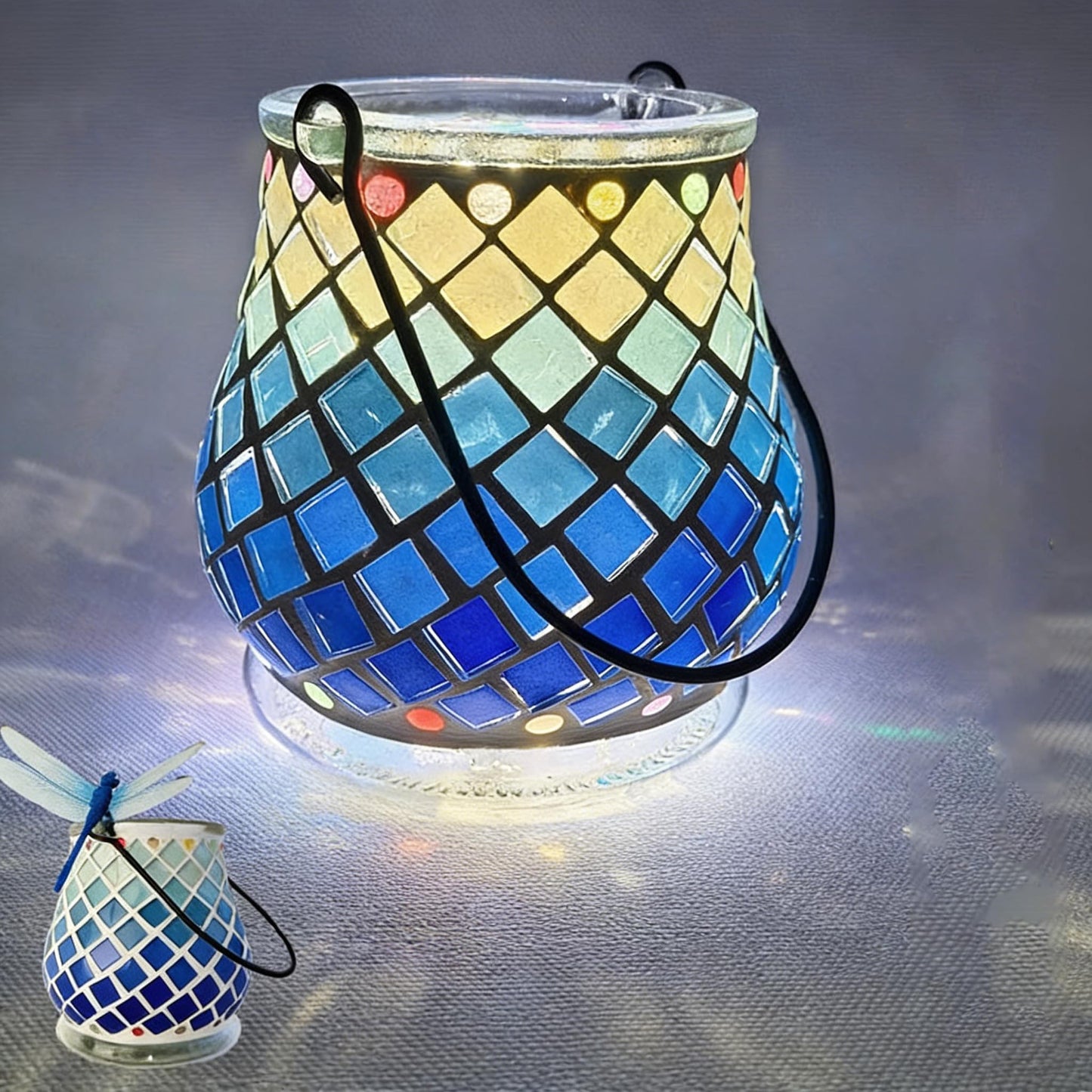 Maimeili Mosaic Candle Holder DIY Kits Stained Glass Handmade Candlestick with Handle Tealight Decor for Home Lighting Birthday Christmas(NO Candles)