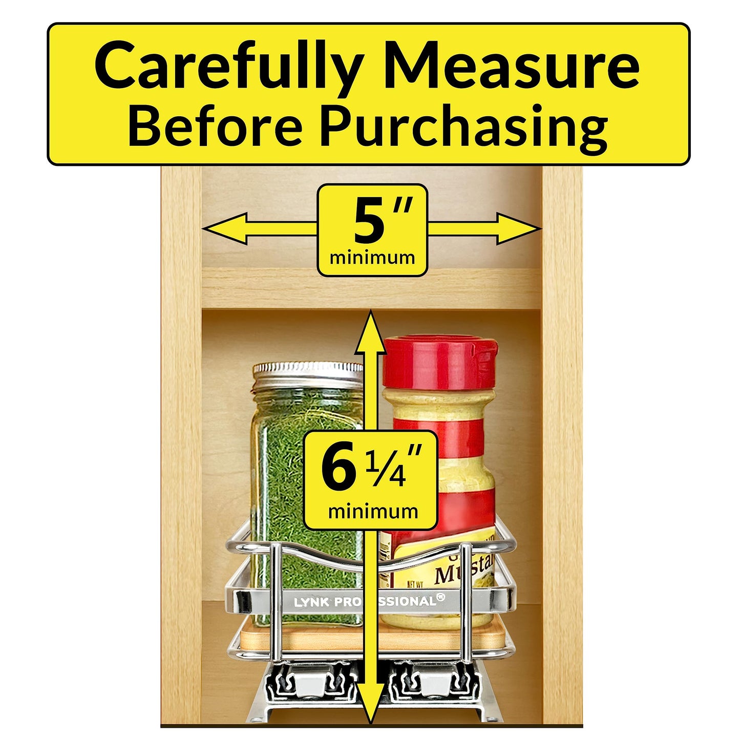 LYNK PROFESSIONAL® Pull Out Spice Rack Organizer for Inside Kitchen Cabinets - 4-1/4 inch Wide - Slide Out Drawer – Chrome Sliding Spice Cabinet Organization Shelf Racks - 2 Tier