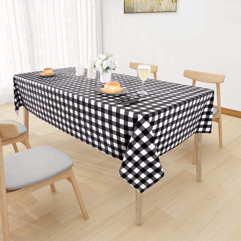 sancua Checkered Vinyl Square Tablecloth - 54 x 54 Inch - 100% Waterproof Oil Proof Spill Proof PVC Table Cloth, Wipe Clean Table Cover for Dining Tables, Buffet Parties and Camping, Black and White