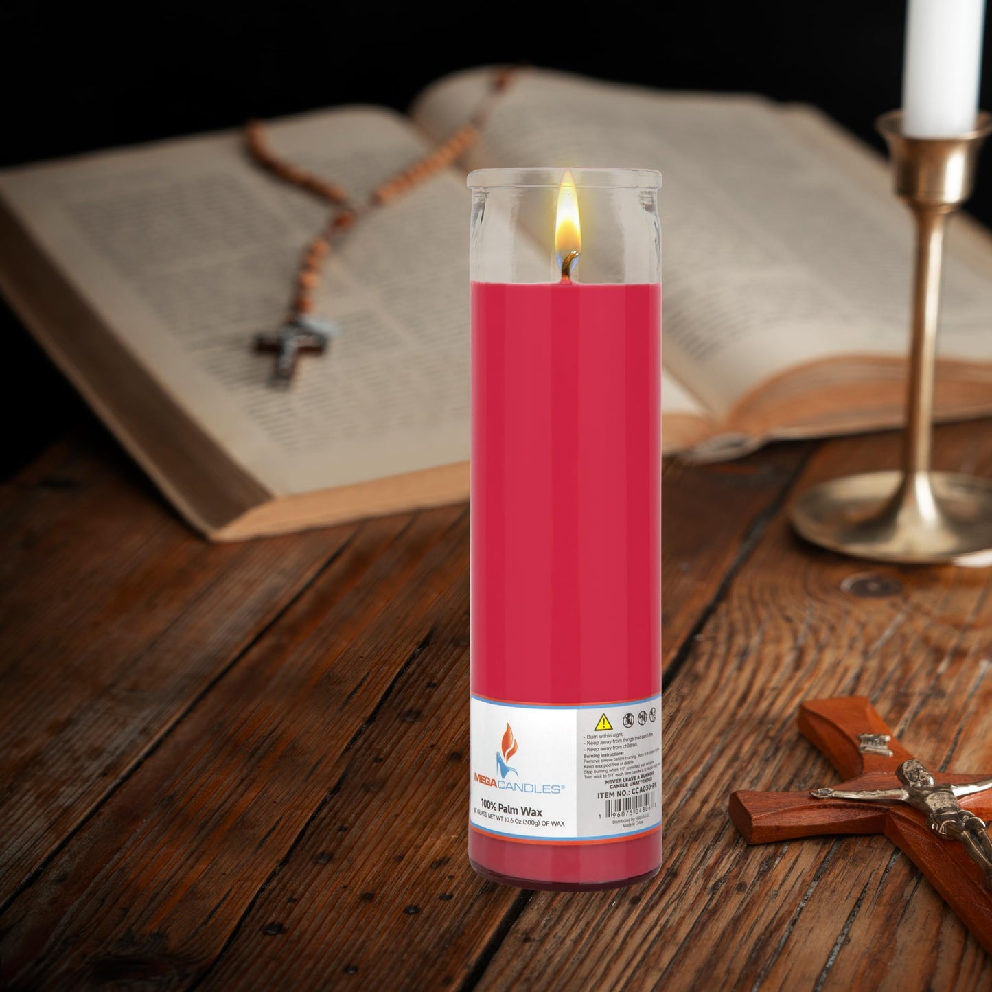 Mega Candles 3 pcs Unscented Pink Glass Container Devotional Prayer Candles, Shortening Wax Candle 2 Inch x 8 Inch, Sanctuary, Vigils, Prayers, Spiritual, Blessings, Religious, Altar, Remembrance