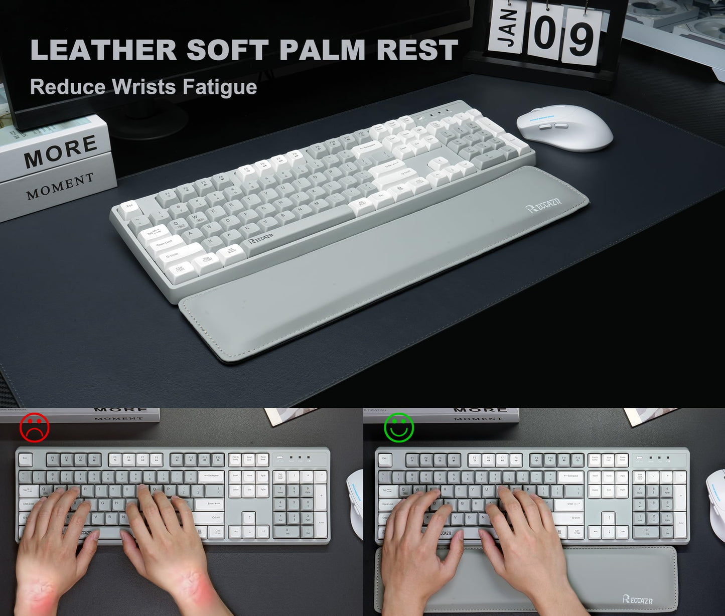 RECCAZR Wireless Keyboard and Mouse Combo with Wrist Rest, 2.4G Full-Sized Keyboard and Mouse Cordless, 3 DPI Adjustable Silent Mouse, Dual-System Keyboard for Computer/Laptop/Windows/Mac