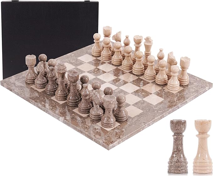 Marble Chess Set for Adults 15 Handmade Oceanic &amp Verona Board Game with 32 Chess Pieces 2 Extra Queens &amp Storage Box Luxury Travel Game – Elegant Home Décor