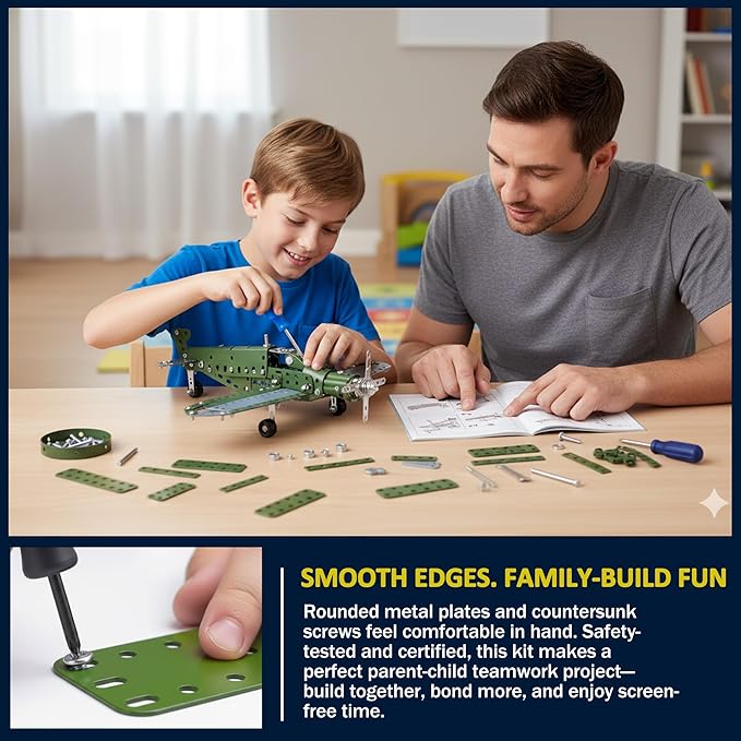 Metal Model Airplane Building Toys for Boys &amp Girls Ages 8-16 258 Pieces DIY STEM Construction Kits Educational Engineering Science Plane Set Vintage Aircraft Vehicle Gift for Kids &amp Adults