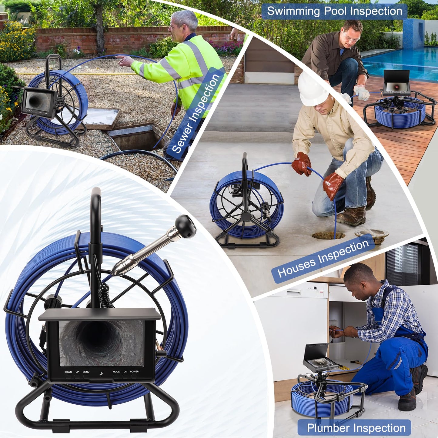 Sewer Camera w/DVR Function, 4.3" HD 1080P Screen Pipeline Inspection Camera, IP68 Waterproof Pipe Plumbing Snake Cam with 32GB Card, for Sewer Line, Home, Duct Drain Pipe Plumbing (30M/100FT)