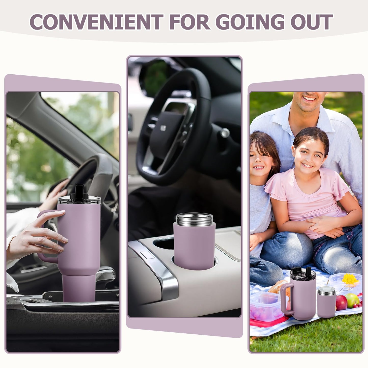 Pawtong 40oz Insulated Tumbler with 2-in-1 Lid and Straw, Bottom Detachable 2-in-1 Tumbler with Handle Stainless Steel Water Bottle Reusable Coffee Tumbler Travel Mug Wide Mouth Thermal Cup (Purple)