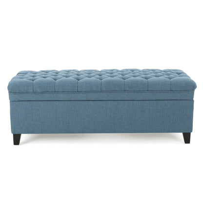 Ball & Cast 50" Upholstered Ottoman with Storage,Button Tufted End of Bed Bench with Safety Hinges and Wood Legs,Entryway Bench Extra Seating for Livingroom, Bedroom, Blue