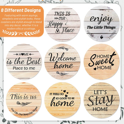Billbotk House Warming Gifts for Home Decoration, Wood Farmhouse Coasters Set of 8, Drink Coasters for Housewarming Gifts, Coffee Table Decor, Home Decor