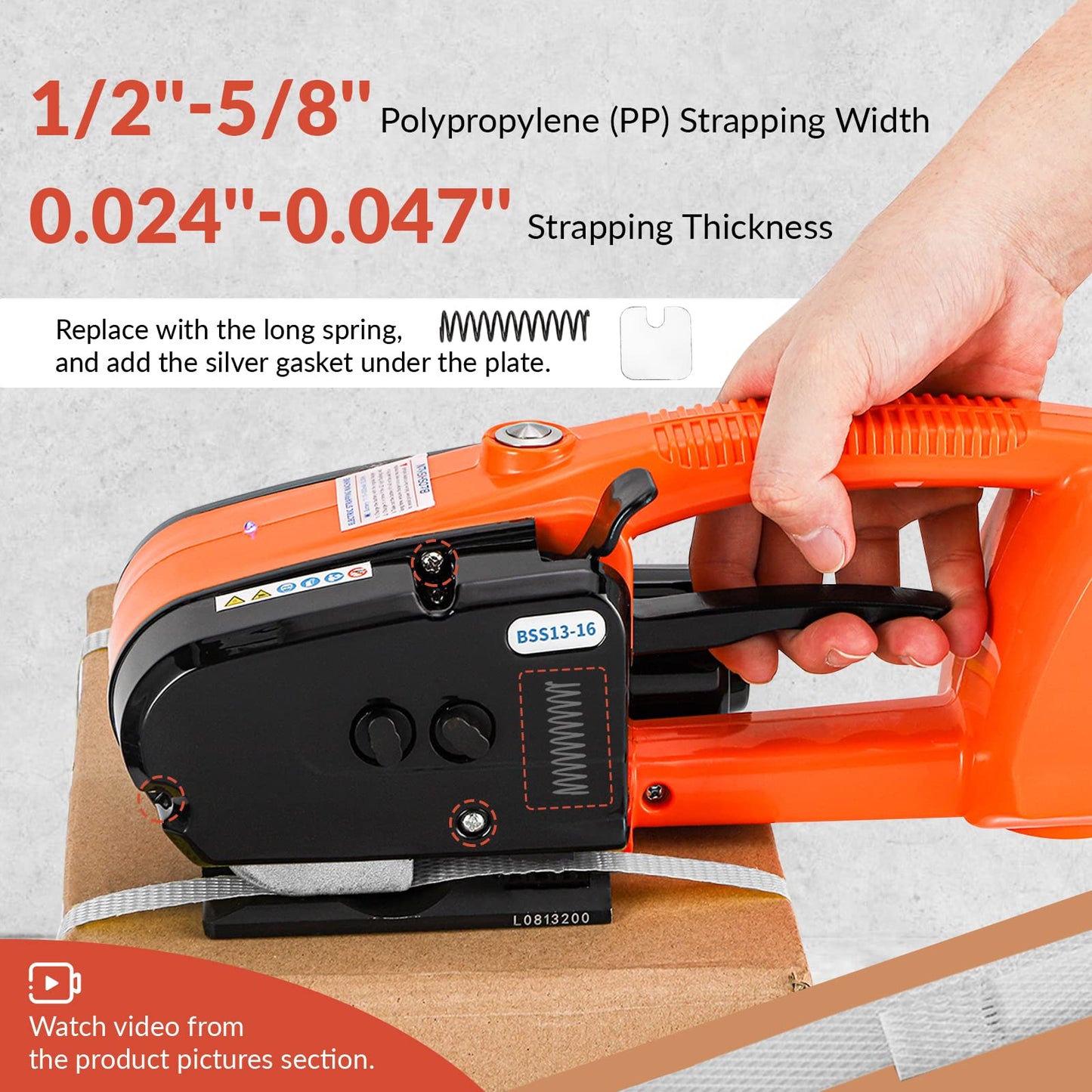BAOSHISHAN Electric Strapping Tool for 1/2 in-5/8 in PP PET Straps Automatic Strapping Machine 3000mha Battery Powered for Packaging Strapping Box Pallet Portable Baler (Orange)